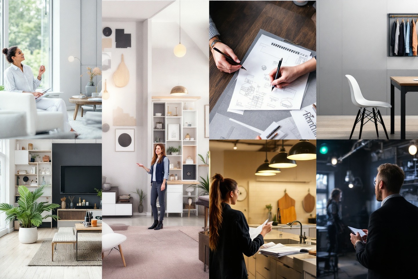 Estudiante feliz aprendiendo diseño de interiores online desde casa.