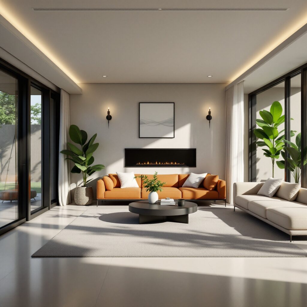 Visualización fotorrealista de un interior moderno, resultado de una formación en diseño 3D.