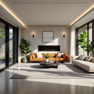 Visualización fotorrealista de un interior moderno, resultado de una formación en diseño 3D.